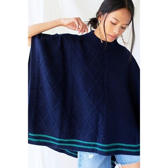 Free People Harbour Stripe Cable Poncho Size OS - Picture 2 of 6